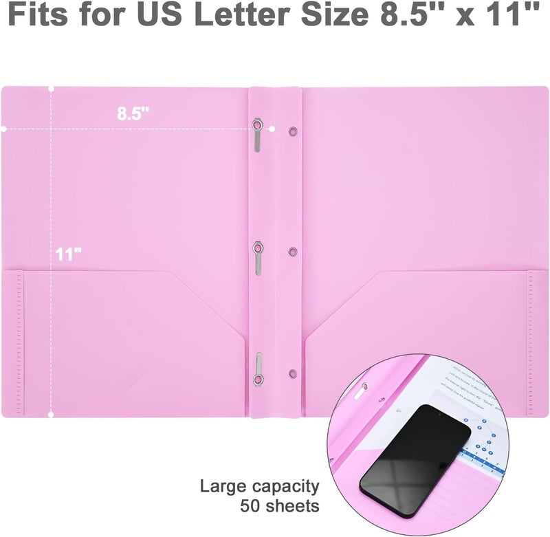 XRUNMIX Two-Pocket-Folders with 3 Prongs, Letter Size Plastic Folders with Pockets and Prongs, Poly Plastic Folders for Office & School. 6 Pastel Colors (Pastel Color) - Image 2